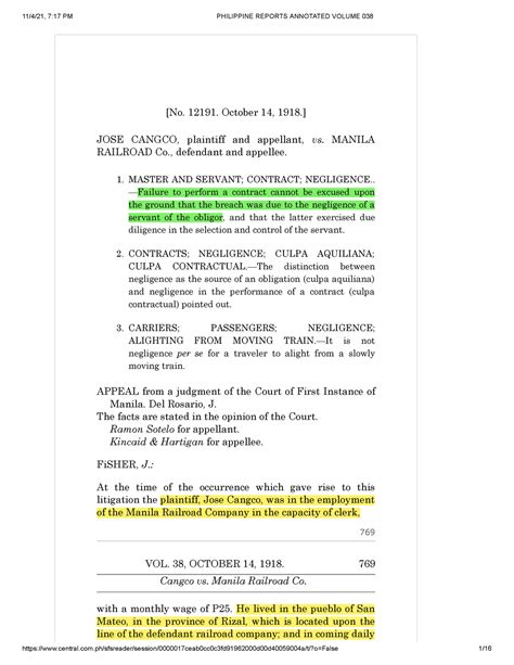 Jose Cangco vs Manila Railroad Co. .